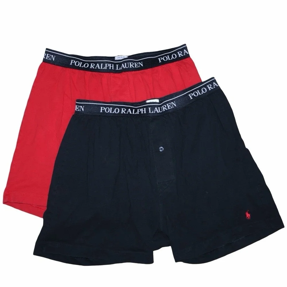 (2) Polo Ralph Lauren Classic Fit‎ Cotton Knit Boxers. Medium. Red/black